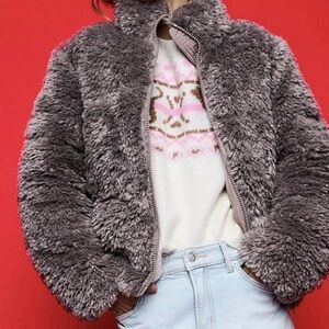 Victoria Secret/PINK Gray Faux Fur Jacket-New